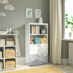 قفسه کتاب ایکیا مدل IKEA SMÅSTAD / PLATSA رنگ خاکستری سفید/ با 3 کشو