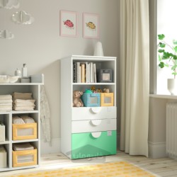 قفسه کتاب ایکیا مدل IKEA SMÅSTAD / PLATSA رنگ سبز سفید/با 3 کشو