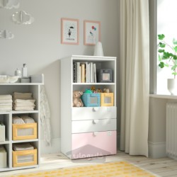 قفسه کتاب ایکیا مدل IKEA SMÅSTAD / PLATSA رنگ سفید صورتی کمرنگ/با 3 کشو