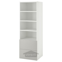 قفسه کتاب ایکیا مدل IKEA SMÅSTAD / PLATSA رنگ سفید خاکستری/با 2 کشو