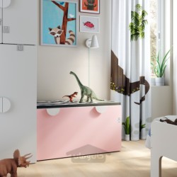 نیمکت با محل نگهداری اسباب بازی ایکیا مدل IKEA SMÅSTAD رنگ سفید/صورتی کم رنگ