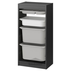 ترکیب ذخیره سازی با جعبه / سینی ایکیا مدل IKEA TROFAST رنگ خاکستری خاکستری/سفید