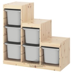 ترکیب ذخیره سازی ایکیا مدل IKEA TROFAST رنگ کاج سفید کم رنگ/خاکستری