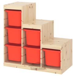 ترکیب ذخیره سازی ایکیا مدل IKEA TROFAST رنگ کاج سفید کم رنگ/نارنجی