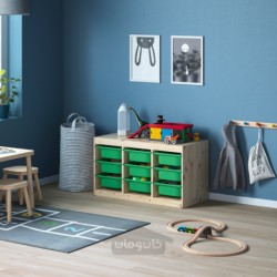 ترکیب ذخیره سازی با جعبه ایکیا مدل IKEA TROFAST رنگ کاج سفید کم رنگ/سبز