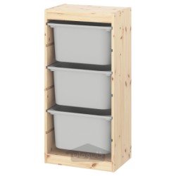 ترکیب ذخیره سازی با جعبه ایکیا مدل IKEA TROFAST رنگ کاج سفید کم رنگ/خاکستری