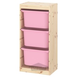 ترکیب ذخیره سازی با جعبه ایکیا مدل IKEA TROFAST رنگ کاج سفید کم رنگ/صورتی