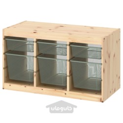 ترکیب ذخیره سازی با جعبه ایکیا مدل IKEA TROFAST رنگ کاج سفید کم رنگ/سبز مایل به خاکستری روشن