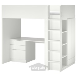 تخت زیر شیروانی ایکیا مدل IKEA SMÅSTAD رنگ سفید سفید/با میز تحریر با 4 کشو