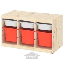ترکیب ذخیره سازی با جعبه ایکیا مدل IKEA TROFAST رنگ کاج سفید روشن با رنگ سفید/نارنجی