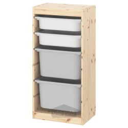 ترکیب ذخیره سازی با جعبه ایکیا مدل IKEA TROFAST رنگ رنگ کاج سفید روشن به رنگ سفید/خاکستری