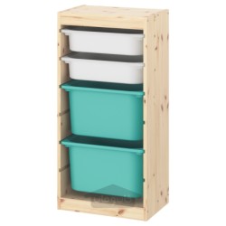 ترکیب ذخیره سازی با جعبه ایکیا مدل IKEA TROFAST رنگ رنگ کاج سفید روشن به رنگ سفید/فیروزه ای