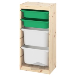 ترکیب ذخیره سازی با جعبه ایکیا مدل IKEA TROFAST رنگ رنگ کاج سفید روشن سبز/سفید