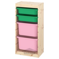 ترکیب ذخیره سازی با جعبه ایکیا مدل IKEA TROFAST رنگ رنگ کاج سفید روشن سبز/صورتی