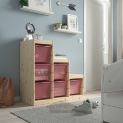 ترکیب ذخیره سازی با جعبه ایکیا مدل IKEA TROFAST رنگ کاج سفید کم رنگ/قرمز روشن