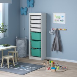 ترکیب ذخیره سازی با جعبه ایکیا مدل IKEA TROFAST رنگ سفید/سفید فیروزه ای