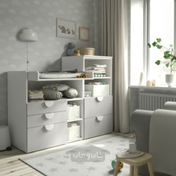 میز تعویض ایکیا مدل IKEA SMÅSTAD / PLATSA رنگ سفید خاکستری/با قفسه کتاب