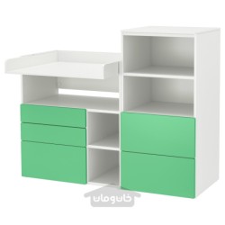 میز تعویض ایکیا مدل IKEA SMÅSTAD / PLATSA رنگ سفید سبز/با قفسه کتاب