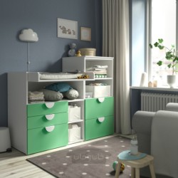 میز تعویض ایکیا مدل IKEA SMÅSTAD / PLATSA رنگ سفید سبز/با قفسه کتاب