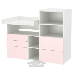 میز تعویض ایکیا مدل IKEA SMÅSTAD / PLATSA رنگ سفید صورتی کمرنگ/با قفسه کتاب
