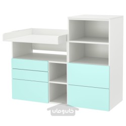 میز تعویض ایکیا مدل IKEA SMÅSTAD / PLATSA رنگ سفید فیروزه ای کم رنگ/با قفسه کتاب