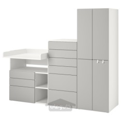 ترکیب ذخیره سازی ایکیا مدل IKEA SMÅSTAD / PLATSA رنگ سفید خاکستری/با میز تعویض