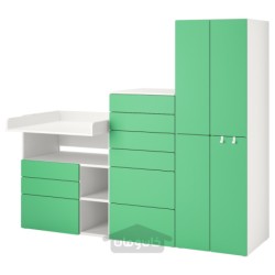 ترکیب ذخیره سازی ایکیا مدل IKEA SMÅSTAD / PLATSA رنگ سفید سبز/با میز تعویض