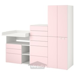 ترکیب ذخیره سازی ایکیا مدل IKEA SMÅSTAD / PLATSA رنگ سفید صورتی کم رنگ/با میز تعویض