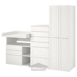 ترکیب ذخیره سازی ایکیا مدل IKEA SMÅSTAD / PLATSA رنگ سفید با قاب/با میز تعویض