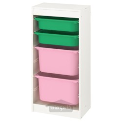 ترکیب ذخیره سازی با جعبه ایکیا مدل IKEA TROFAST رنگ سفید/سبز صورتی