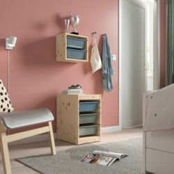 ترکیب ذخیره سازی با جعبه ایکیا مدل IKEA TROFAST رنگ کاج خاکستری-آبی رنگ سفید روشن/سبز مایل به خاکستری روشن