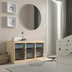 ترکیب ذخیره سازی با جعبه ایکیا مدل IKEA TROFAST رنگ کاج خاکستری-آبی رنگ سفید روشن/خاکستری تیره