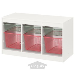 ترکیب ذخیره سازی با جعبه ایکیا مدل IKEA TROFAST رنگ سفید خاکستری سبز روشن/قرمز روشن