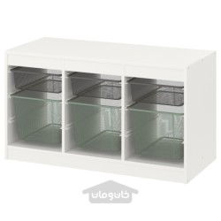 ترکیب ذخیره سازی با جعبه ایکیا مدل IKEA TROFAST رنگ سفید خاکستری تیره/سبز روشن-خاکستری