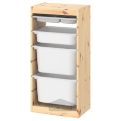 ترکیب ذخیره سازی با جعبه / سینی ایکیا مدل IKEA TROFAST رنگ رنگ کاج سفید روشن به رنگ سفید/خاکستری
