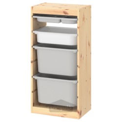 ترکیب ذخیره سازی با جعبه / سینی ایکیا مدل IKEA TROFAST رنگ خاکستری کاج با رنگ سفید روشن/سفید