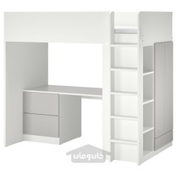 تخت زیر شیروانی ایکیا مدل IKEA SMÅSTAD رنگ سفید خاکستری/با میز تحریر با 3 کشو