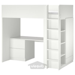 تخت زیر شیروانی ایکیا مدل IKEA SMÅSTAD رنگ سفید سفید/با میز تحریر با 3 کشو