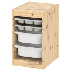 ترکیب ذخیره سازی با جعبه/سینی ایکیا مدل IKEA TROFAST رنگ خاکستری کاج با رنگ سفید روشن/سفید