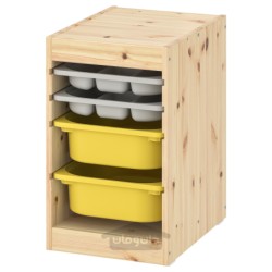 ترکیب ذخیره سازی با جعبه/سینی ایکیا مدل IKEA TROFAST رنگ خاکستری کاج با رنگ سفید روشن/زرد