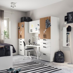 ترکیب ذخیره سازی ایکیا مدل IKEA SMÅSTAD رنگ سفید / چوب پنبه
