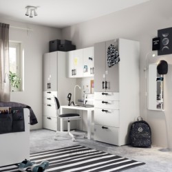 ترکیب ذخیره سازی ایکیا مدل IKEA SMÅSTAD رنگ سفید/خاکستری