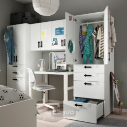 ترکیب ذخیره سازی ایکیا مدل IKEA SMÅSTAD رنگ سفید/فیروزه ای کم رنگ