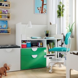میز تحریر ایکیا مدل IKEA SMÅSTAD رنگ سفید سبز/با 2 کشو