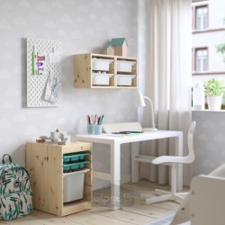 ترکیب ذخیره سازی با جعبه/سینی ایکیا مدل IKEA TROFAST رنگ فیروزه ای کاج سفید روشن/سفید