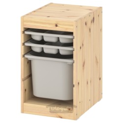 ترکیب ذخیره سازی با جعبه/سینی ایکیا مدل IKEA TROFAST رنگ کاج سفید کم رنگ/خاکستری