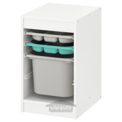 ترکیب ذخیره سازی با جعبه/سینی ایکیا مدل IKEA TROFAST رنگ سفید خاکستری/فیروزه ای