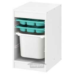 ترکیب ذخیره سازی با جعبه/سینی ایکیا مدل IKEA TROFAST رنگ سفید فیروزه ای/سفید