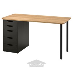 میز تحریر ایکیا مدل IKEA ANFALLARE / ALEX رنگ بامبو/مشکی-قهوه ای