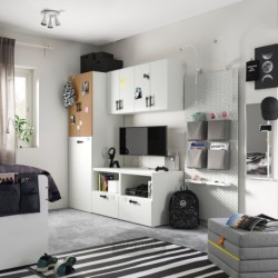 ترکیب ذخیره سازی ایکیا مدل IKEA SMÅSTAD رنگ سفید چوب پنبه/با بیرون کش